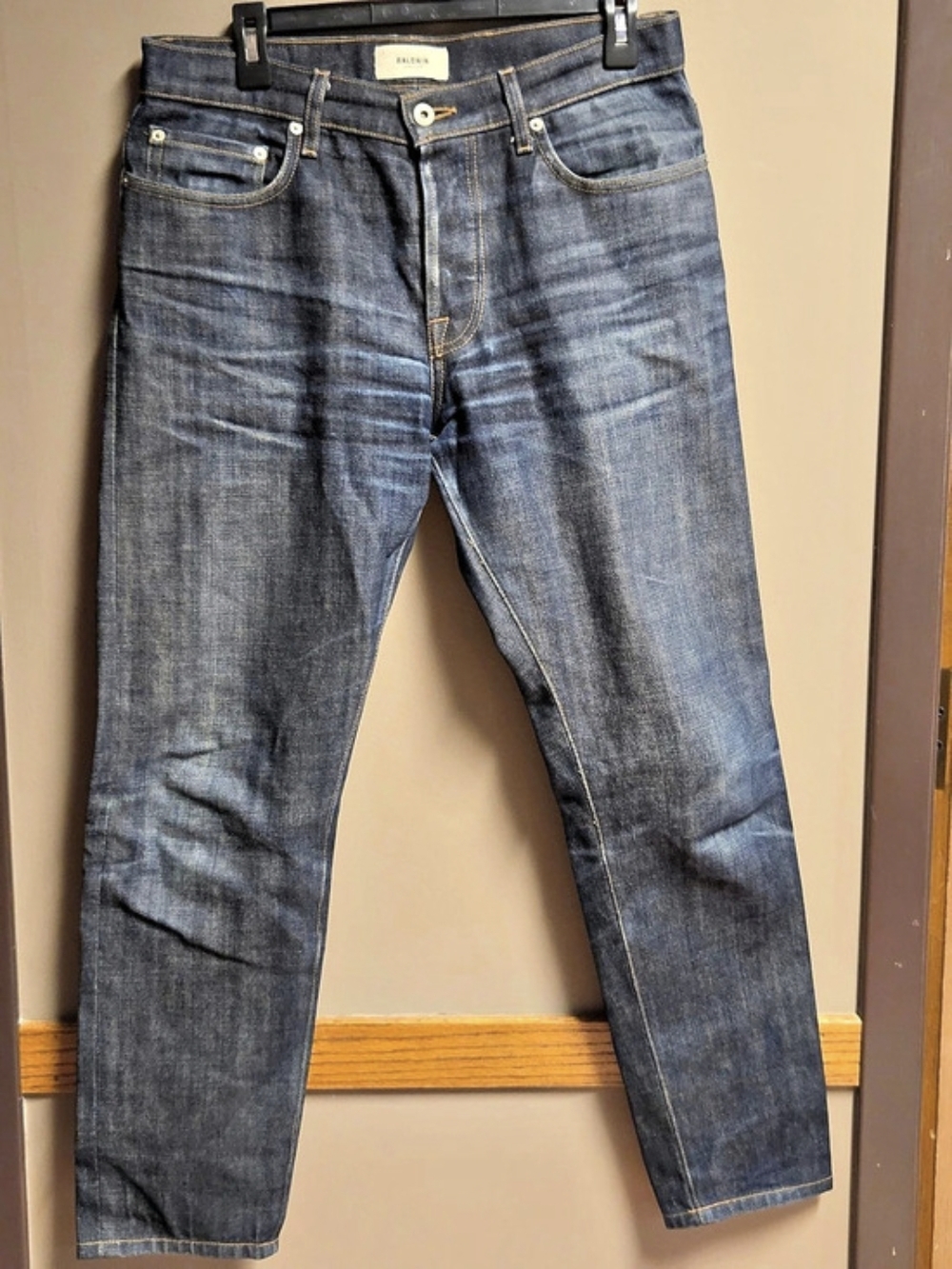 Baldwin Henley Slim Straight CoatJeans Waist 32 Dark Indigo Made USA 100% Cotton
